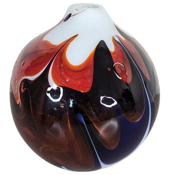 Hand Blown Art Glass Vase Retro Abstract Swirl MCM 60s Accent Decor Blue 5" - Picture 2 of 11